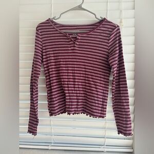 Justice Long Sleeved Maroon Striped Top.